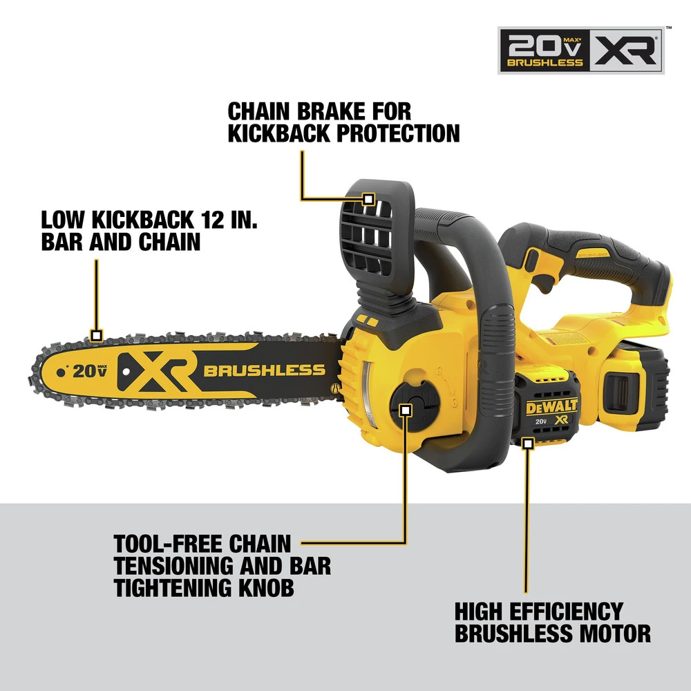 Dewalt DCCS620P1 20V MAX XR 5.0 Ah Brushless Lithium-Ion 12 In. Compact Chainsaw Kit 5 Dewalt DCCS620P1 20V MAX XR 5.0 Ah Brushless Lithium-Ion 12 In. Compact Chainsaw Kit - Image 5