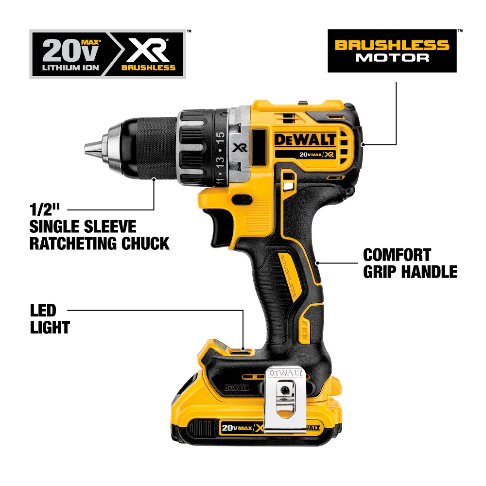 Dewalt DCD791D2 20V MAX XR Lithium-Ion Brushless Compact 1/2 In. Cordless Drill Driver Kit (2 Ah) 2 Dewalt DCD791D2 20V MAX XR Lithium-Ion Brushless Compact 1/2 In. Cordless Drill Driver Kit (2 Ah) - Image 2
