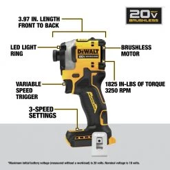 Dewalt DCF850B ATOMIC 20V MAX Brushless Lithium-Ion 1/4 In. Cordless 3-Speed Impact Driver (Tool Only) -Dewalt Sales 2022 dewndcf850b f