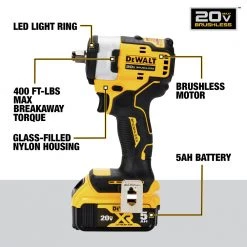Dewalt DCF911P2 20V MAX Brushless Lithium-Ion 1/2 In. Cordless Impact Wrench With Hog Ring Anvil Kit With 2 Batteries (5 Ah) -Dewalt Sales 2022 dewndcf911p2 h
