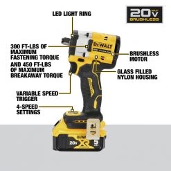 Dewalt DCF921P2 ATOMIC 20V MAX Brushless Lithium-Ion 1/2 In. Cordless Impact Wrench With Hog Ring Anvil Kit With 2 Batteries (5 Ah) -Dewalt Sales 2022 dewndcf921p2 j