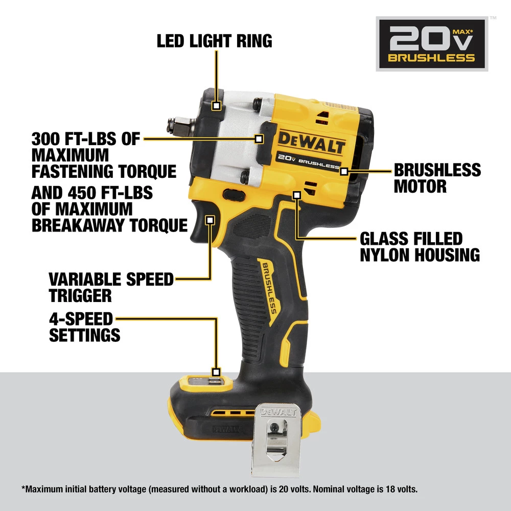 Dewalt DCF923B ATOMIC 20V MAX Brushless Lithium-Ion 3/8 In. Cordless Impact Wrench With Hog Ring Anvil (Tool Only) 5 Dewalt DCF923B ATOMIC 20V MAX Brushless Lithium-Ion 3/8 In. Cordless Impact Wrench With Hog Ring Anvil (Tool Only) - Image 5