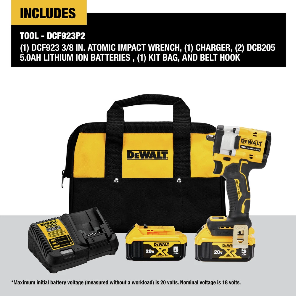 Dewalt DCF923P2 ATOMIC 20V MAX Brushless Lithium-Ion 3/8 In. Cordless Impact Wrench With Hog Ring Anvil Kit With 2 Batteries (5 Ah) 2 Dewalt DCF923P2 ATOMIC 20V MAX Brushless Lithium-Ion 3/8 In. Cordless Impact Wrench With Hog Ring Anvil Kit With 2 Batteries (5 Ah) - Image 2