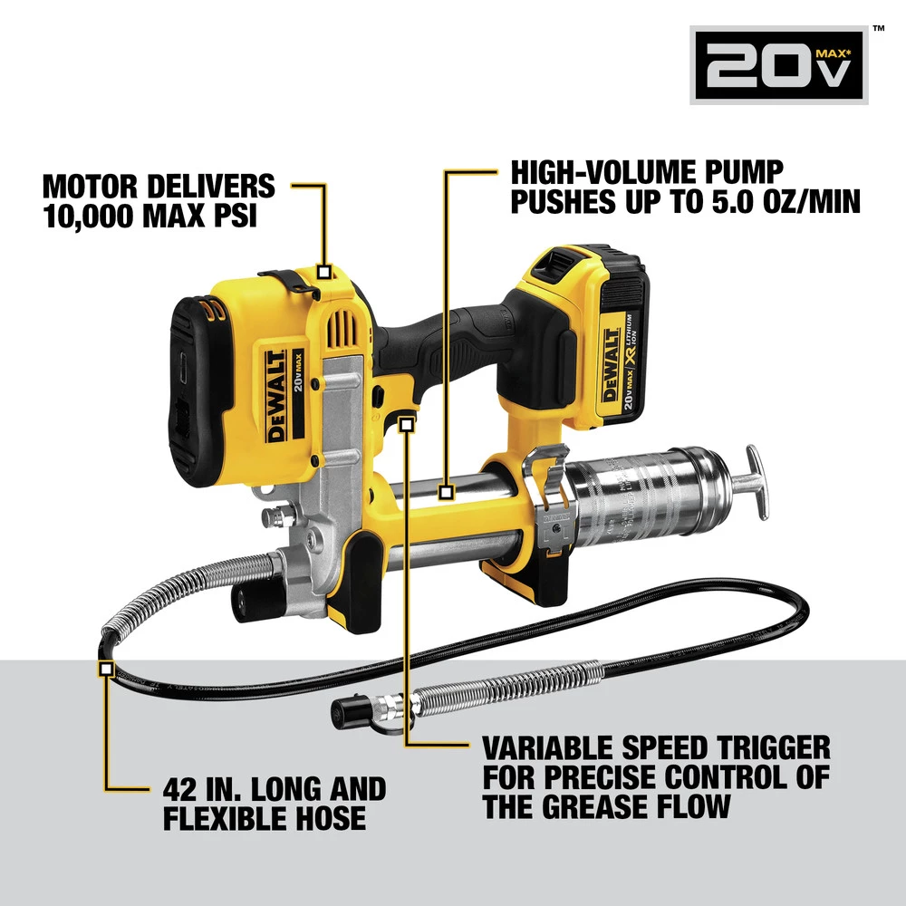 Dewalt DCGG571M1 20V MAX Cordless Lithium-Ion Grease Gun (4 Ah) 5 Dewalt DCGG571M1 20V MAX Cordless Lithium-Ion Grease Gun (4 Ah) - Image 5