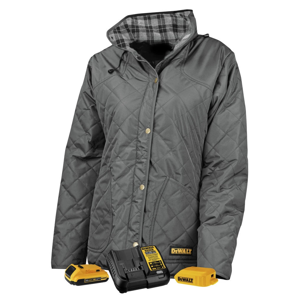 Dewalt DCHJ084CD1-XL 20V MAX Li-Ion Charcoal Women's Flannel Lined Diamond Quilted Heated Jacket Kit - XL 1 Dewalt DCHJ084CD1-XL 20V MAX Li-Ion Charcoal Women's Flannel Lined Diamond Quilted Heated Jacket Kit - XL