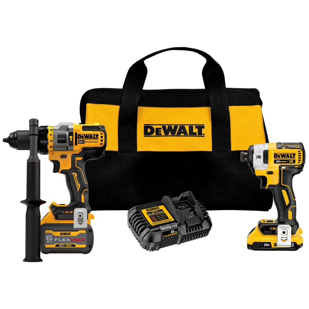Dewalt DCK2100D1T1 20V MAX XR Brushless Lithium-Ion 1/4 In. Cordless Impact Driver / 1/2 In. Hammer Drill Driver Combo Kit With FLEXVOLT ADVANTAGE (2 Ah / 6 Ah) 1 Dewalt DCK2100D1T1 20V MAX XR Brushless Lithium-Ion 1/4 In. Cordless Impact Driver / 1/2 In. Hammer Drill Driver Combo Kit With FLEXVOLT ADVANTAGE (2 Ah / 6 Ah)