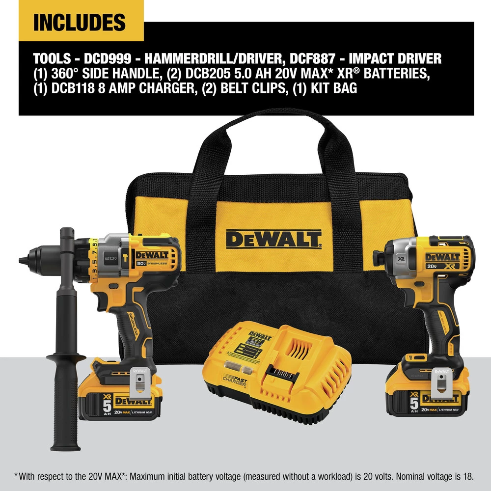 Dewalt DCK2100P2 20V MAX Brushless Cordless 1/2 In. Hammer Drill Driver / Impact Driver Combo Kit (5 Ah) 2 Dewalt DCK2100P2 20V MAX Brushless Cordless 1/2 In. Hammer Drill Driver / Impact Driver Combo Kit (5 Ah) - Image 2