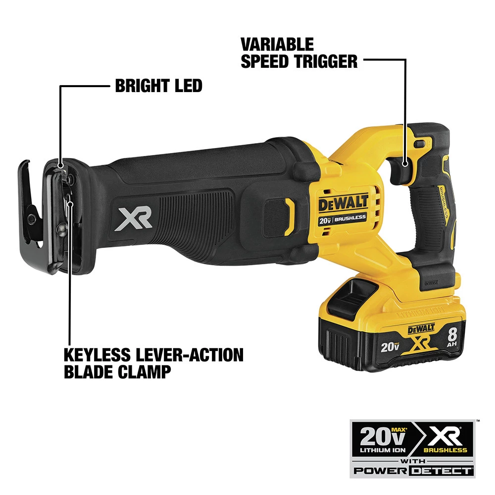 Dewalt DCS368W1 20V MAX XR POWER DETECT Brushless Lithium-Ion Cordless Reciprocating Saw Kit (8 Ah) 8 Dewalt DCS368W1 20V MAX XR POWER DETECT Brushless Lithium-Ion Cordless Reciprocating Saw Kit (8 Ah) - Image 8