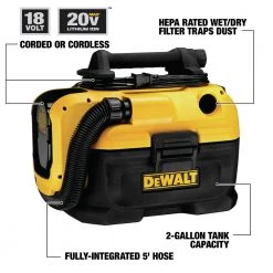 Dewalt DCV581H 20V MAX Cordless/Corded Lithium-Ion Wet/Dry Vacuum (Tool Only) -Dewalt Sales 2022 dewndcv581h g