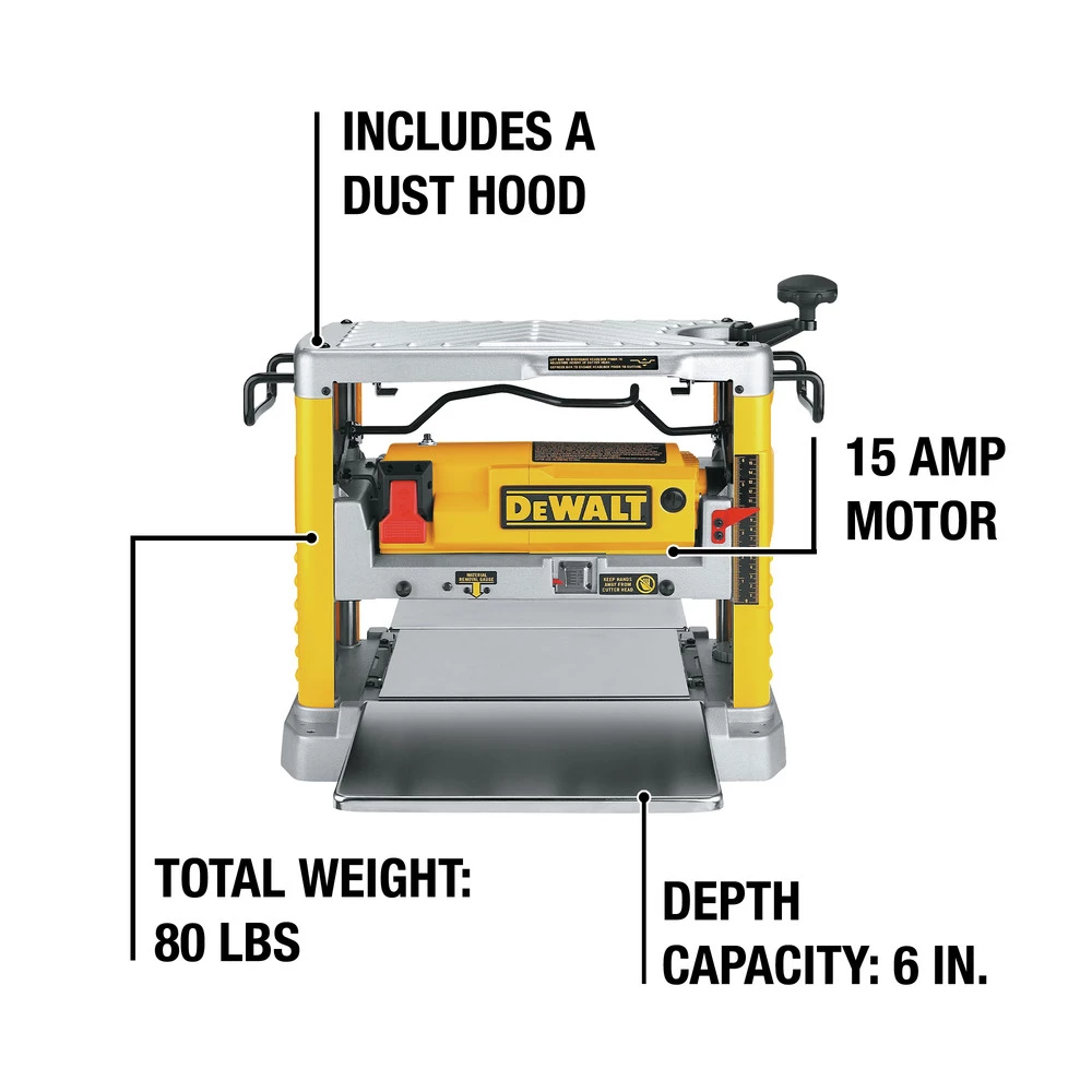 Dewalt DW734 120V 15 Amp Brushed 12-1/2 In. Corded Thickness Planer With Three Knife Cutter-Head 5 Dewalt DW734 120V 15 Amp Brushed 12-1/2 In. Corded Thickness Planer With Three Knife Cutter-Head - Image 5