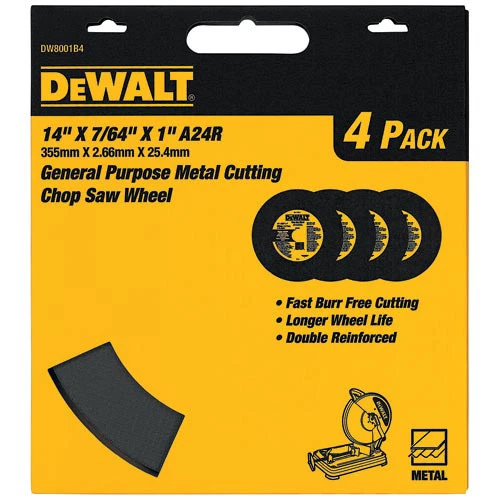 Dewalt DW8001B4 14 In. X 7/64 In. A24R High-Performance Metal Chop Saw Wheel (4 Pc) 1 Dewalt DW8001B4 14 In. X 7/64 In. A24R High-Performance Metal Chop Saw Wheel (4 Pc)